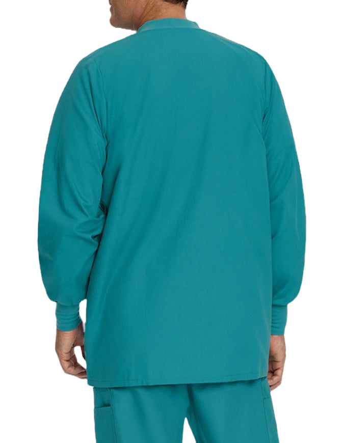 Landau 31.5 Inch Men's Snap Front Rib Knit Scrub Jacket - Teal Blue