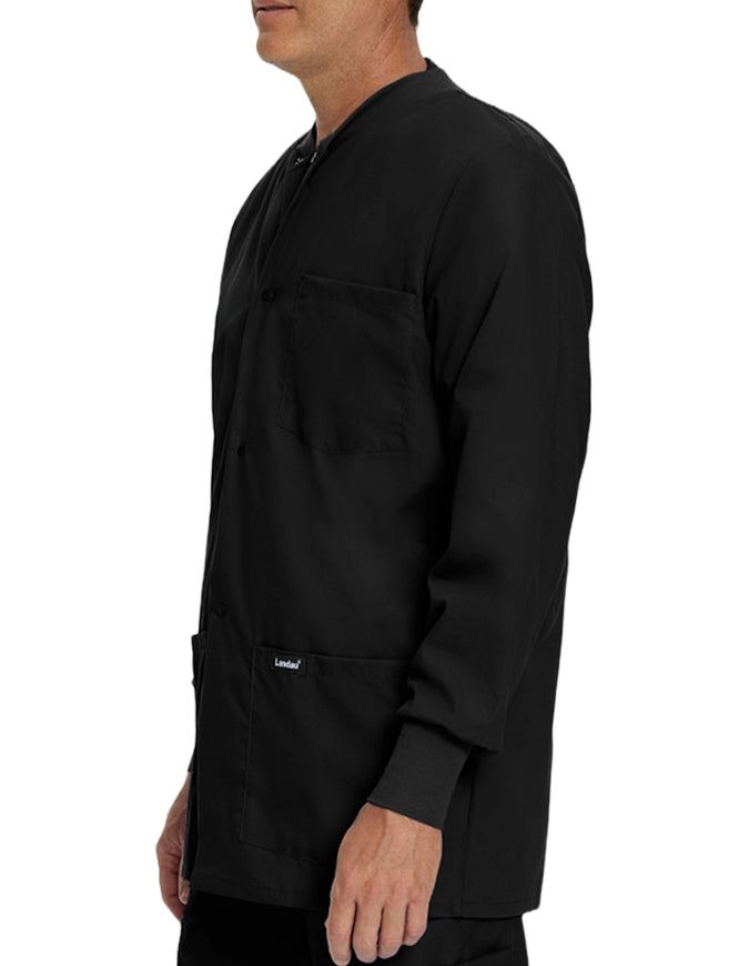 Landau 31.5 Inch Men's Snap Front Rib Knit Scrub Jacket - Black