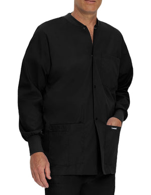 Landau 31.5 Inch Men's Snap Front Rib Knit Scrub Jacket - Black