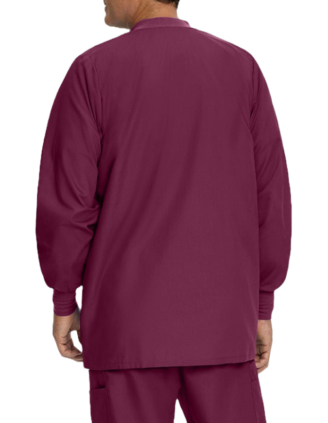 Landau 31.5 Inch Men's Snap Front Rib Knit Scrub Jacket - Wine