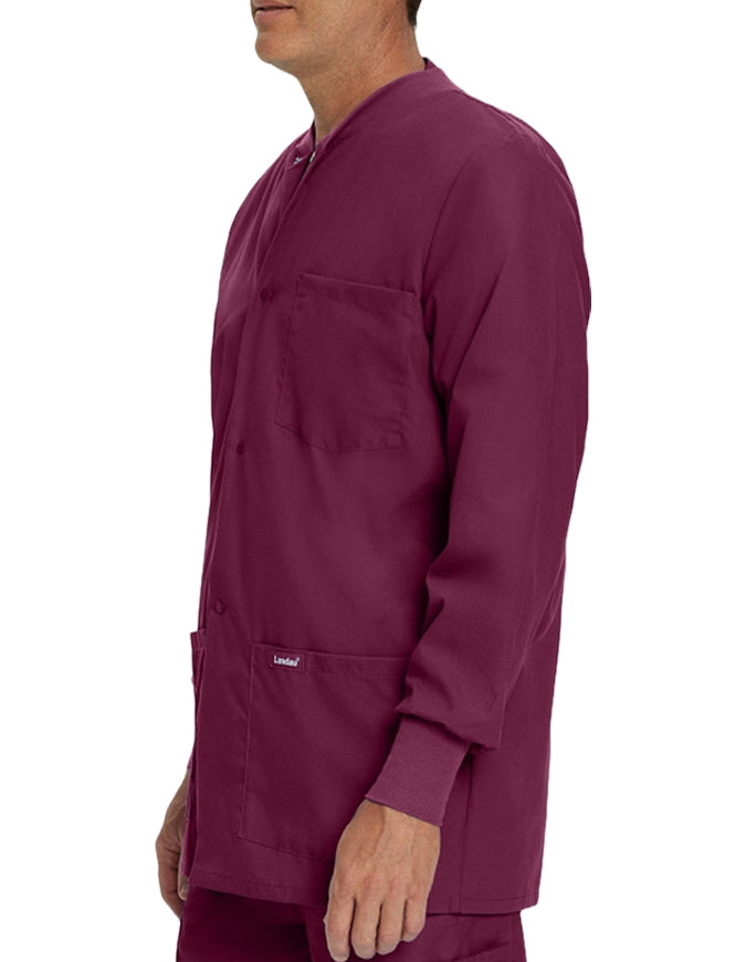 Landau 31.5 Inch Men's Snap Front Rib Knit Scrub Jacket - Wine