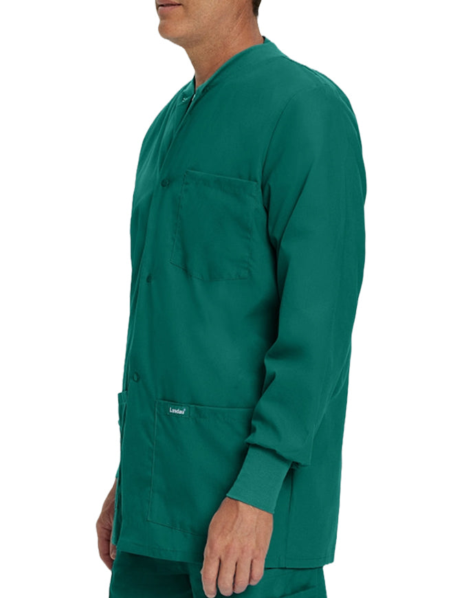 Landau 31.5 Inch Men's Snap Front Rib Knit Scrub Jacket - Hunter Green