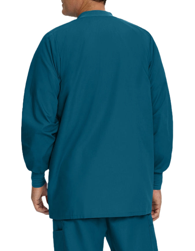 Landau 31.5 Inch Men's Snap Front Rib Knit Scrub Jacket - Caribbean Blue