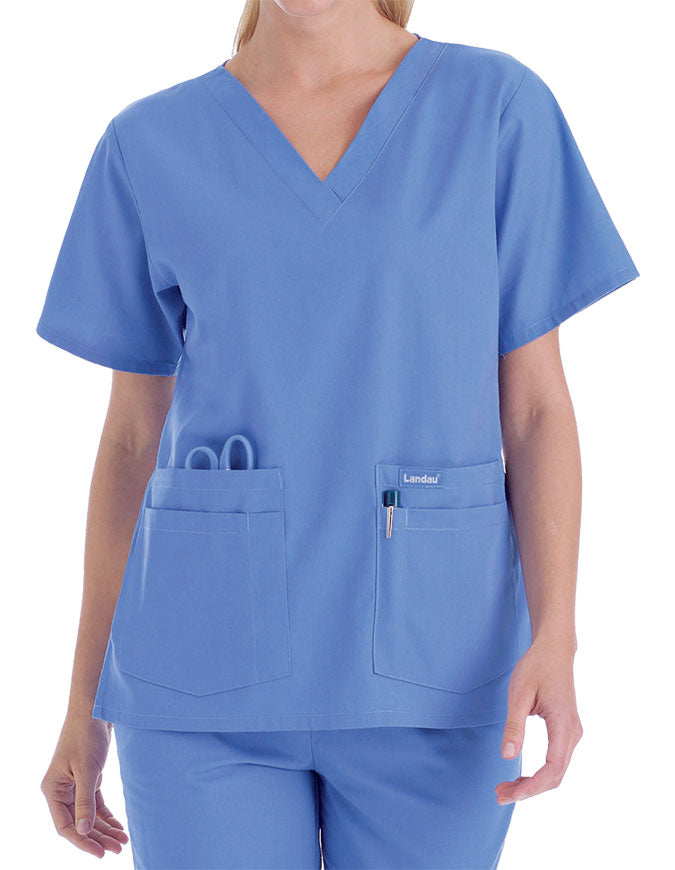 Landau 27.25 Inch Women's V-Neck Nurse Scrub Top - Ciel Blue