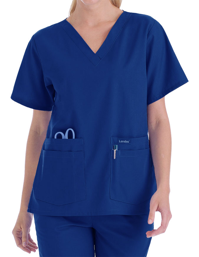 Landau 27.25 Inch Women's V-Neck Nurse Scrub Top - Galaxy Blue