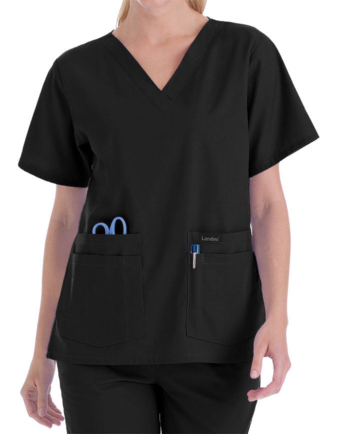 Landau 27.25 Inch Women's V-Neck Nurse Scrub Top - Black