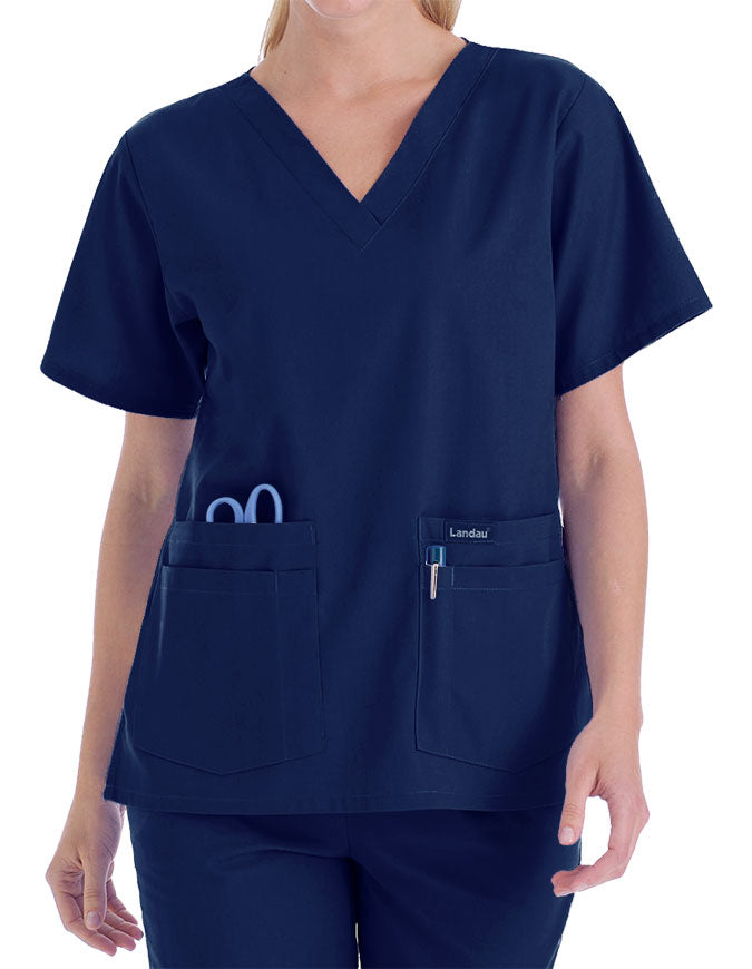 Landau 27.25 Inch Women's V-Neck Nurse Scrub Top - Galaxy Blue