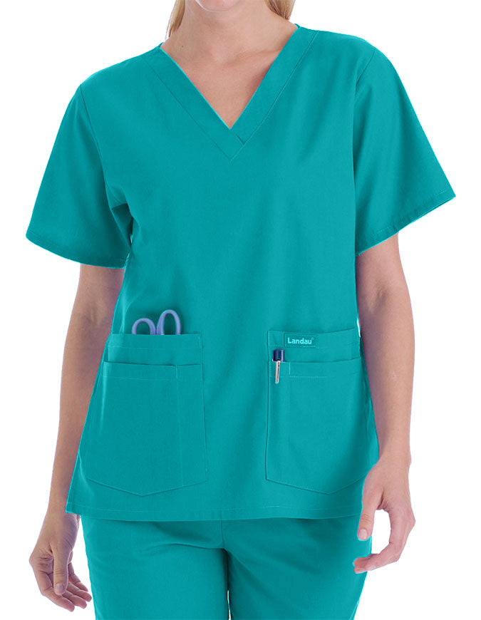 Landau 27.25 Inch Women's V-Neck Nurse Scrub Top - Teal Blue