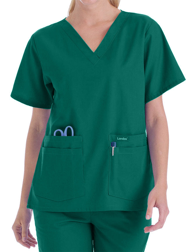 Landau 27.25 Inch Women's V-Neck Nurse Scrub Top - Hunter Green