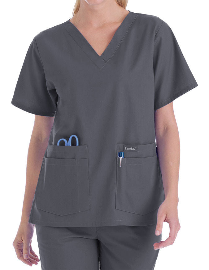 Landau 27.25 Inch Women's V-Neck Nurse Scrub Top - Graphite