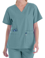 Landau 27.25 Inch Women's V-Neck Nurse Scrub Top - Sea Mist