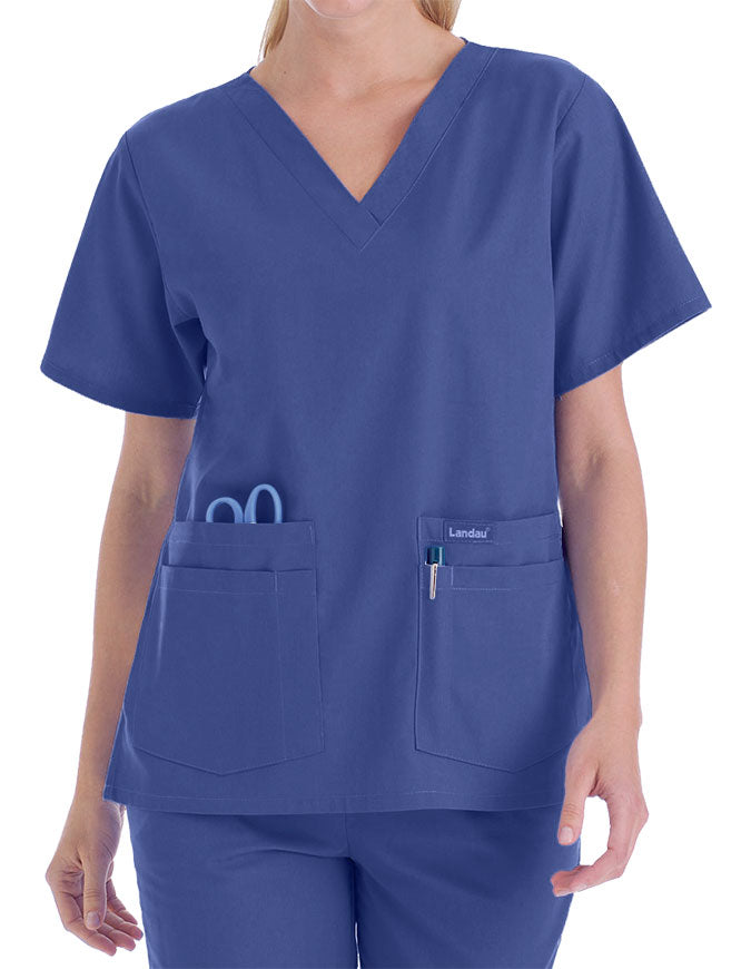 Landau 27.25 Inch Women's V-Neck Nurse Scrub Top - Grape