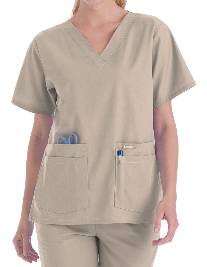 Landau 27.25 Inch Women's V-Neck Nurse Scrub Top - Sandstone