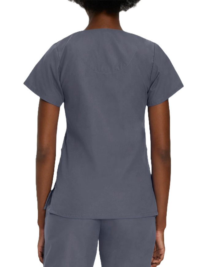 Landau Women's V-Neck Snap Front Solid Nurse Scrub Top - Steel Grey