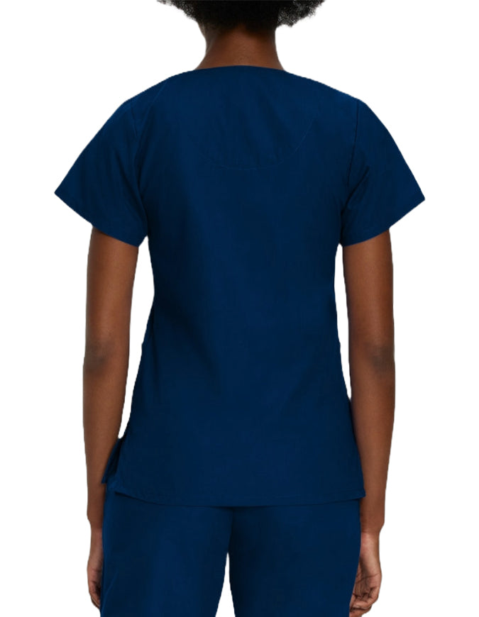 Landau Women's V-Neck Snap Front Solid Nurse Scrub Top - True Navy