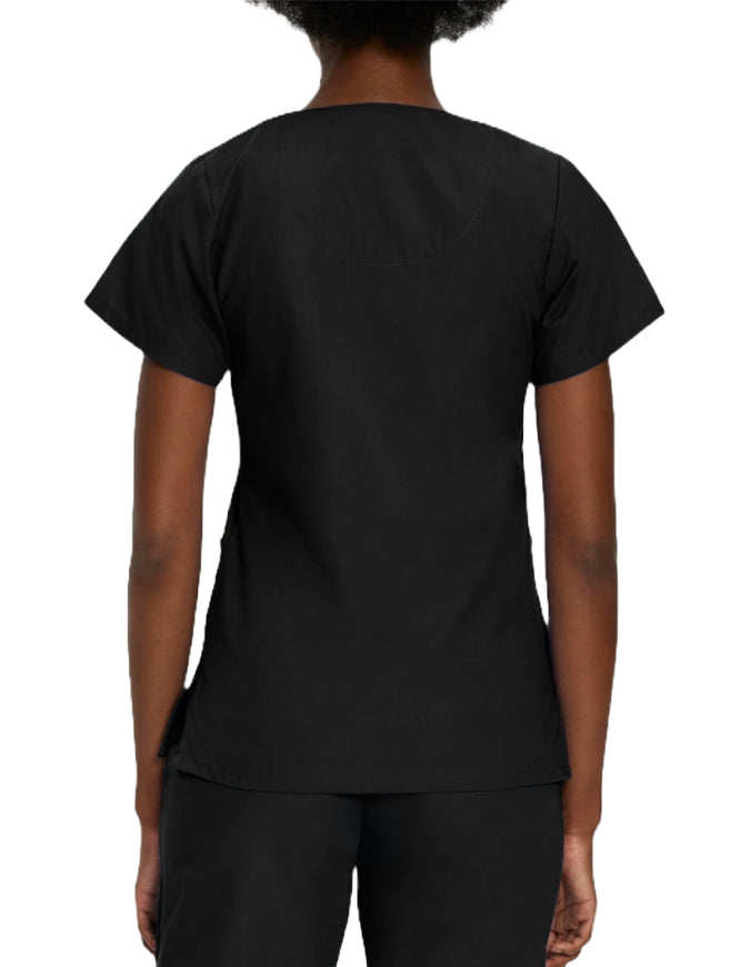 Landau Women's V-Neck Snap Front Solid Nurse Scrub Top - Black