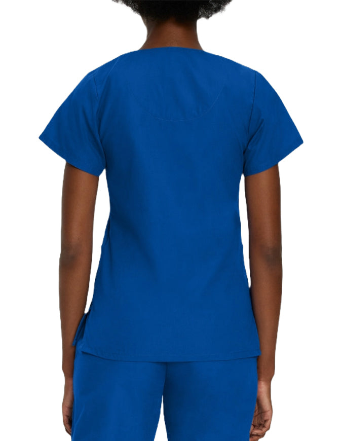 Landau Women's V-Neck Snap Front Solid Nurse Scrub Top - Galaxy Blue