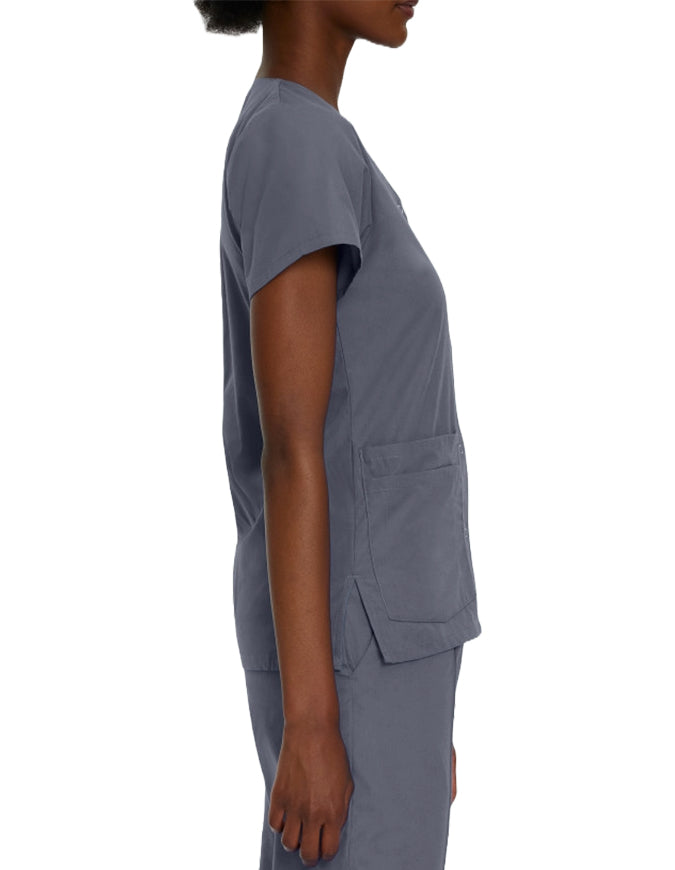 Landau Women's V-Neck Snap Front Solid Nurse Scrub Top - Steel Grey