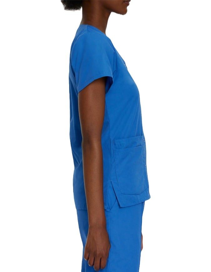 Landau Women's V-Neck Snap Front Solid Nurse Scrub Top - Royal Blue