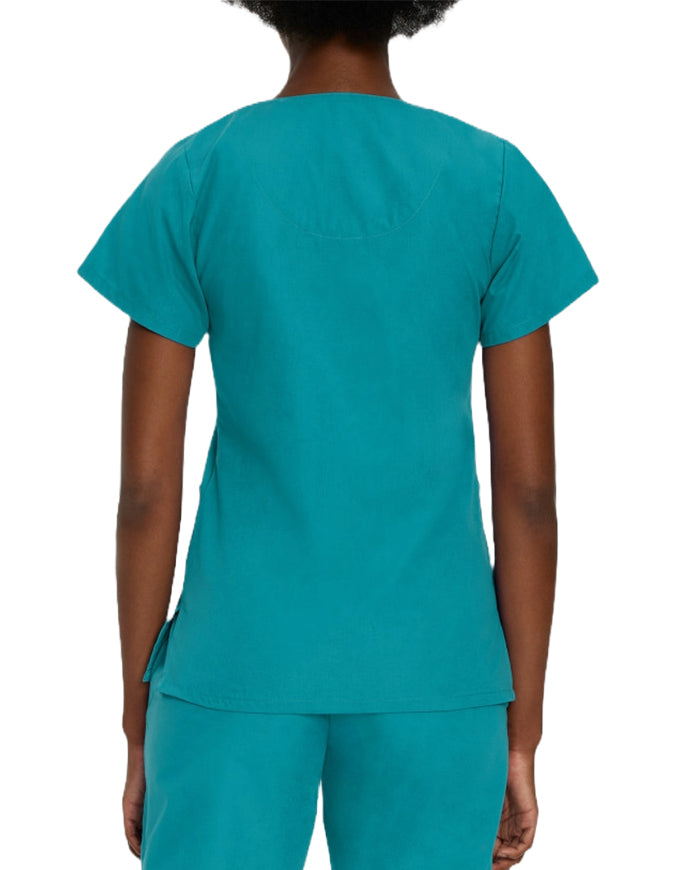 Landau Women's V-Neck Snap Front Solid Nurse Scrub Top - Teal Blue