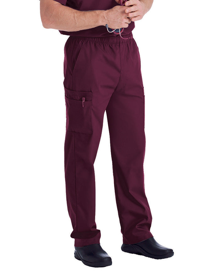 Landau Scrubzone 30 Inch Men's Elastic Waist Medical Scrub Pants Wine