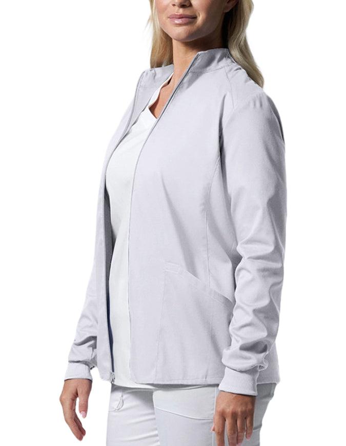 Landau ProFlex Women's Zip Front Mock Neck Scrub Jacket - White