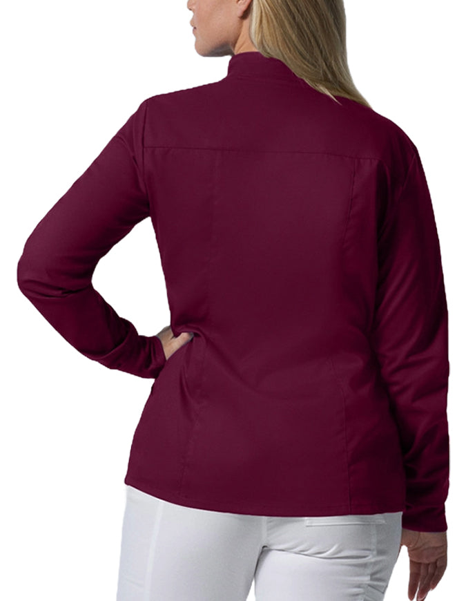 Landau ProFlex Women's Zip Front Mock Neck Scrub Jacket - Wine