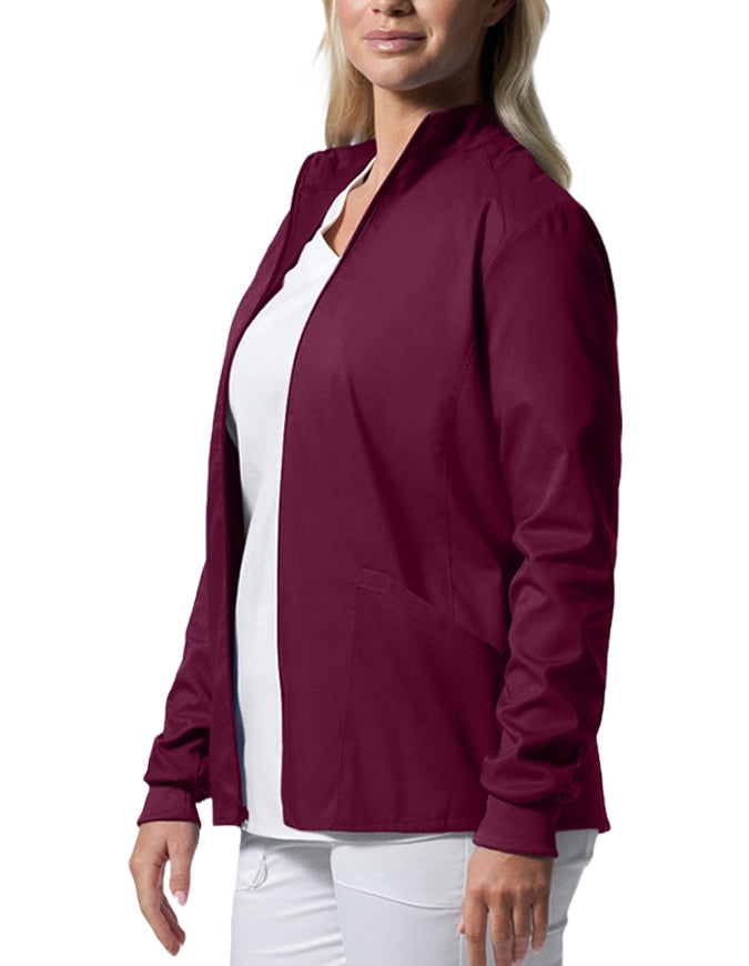 Landau ProFlex Women's Zip Front Mock Neck Scrub Jacket - Wine