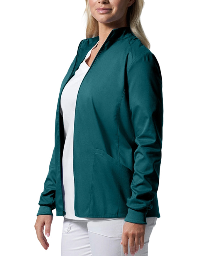 Landau ProFlex Women's Zip Front Mock Neck Scrub Jacket - Caribbean Blue