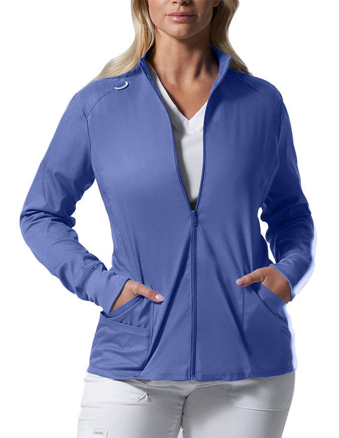 Landau ProFlex Women's Zip Front Mock Neck Scrub Jacket - Ciel Blue