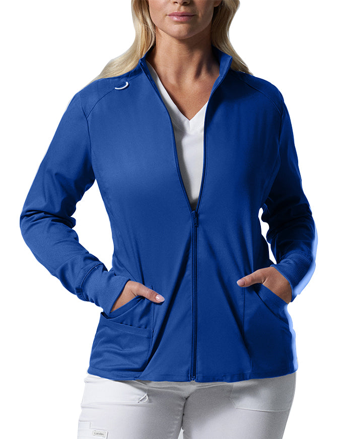 Landau ProFlex Women's Zip Front Mock Neck Scrub Jacket - Galaxy Blue