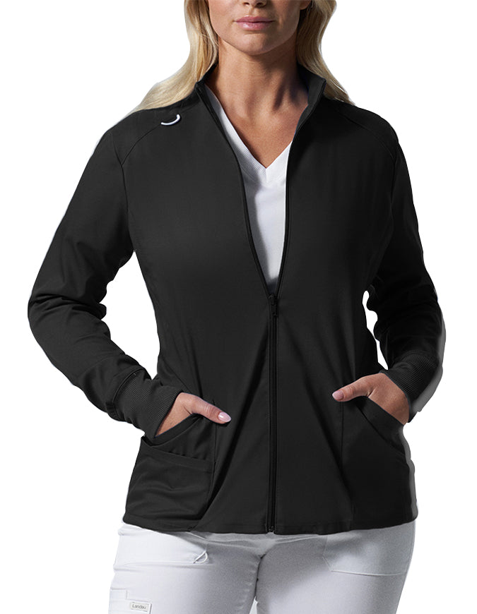 Landau ProFlex Women's Zip Front Mock Neck Scrub Jacket - Black