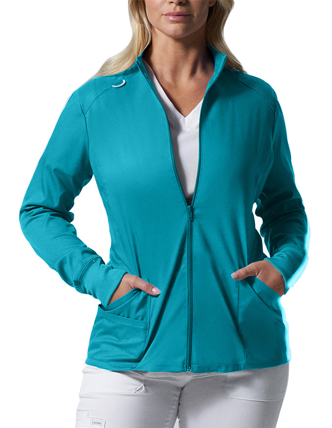 Landau ProFlex Women's Zip Front Mock Neck Scrub Jacket - Teal