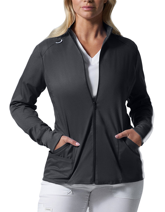 Landau ProFlex Women's Zip Front Mock Neck Scrub Jacket - Graphite