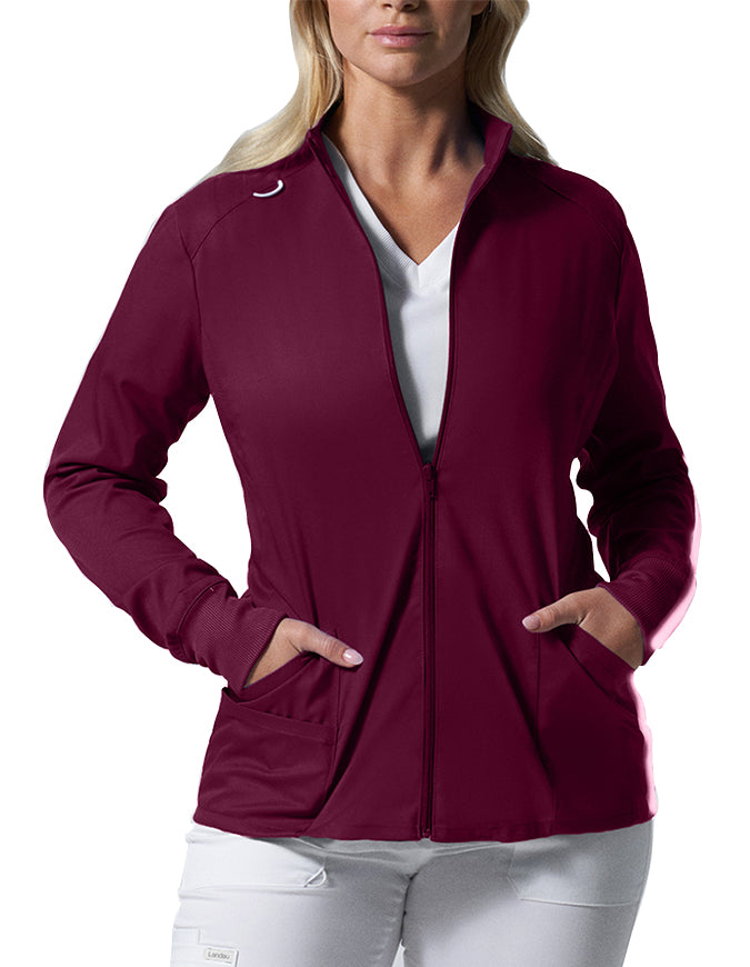 Landau ProFlex Women's Zip Front Mock Neck Scrub Jacket - Wine