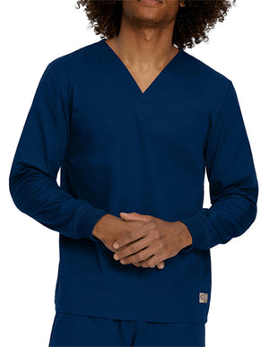 Landau Unisex No Pocket V-Neck Long Sleeve Scrub Top - Navy Blue