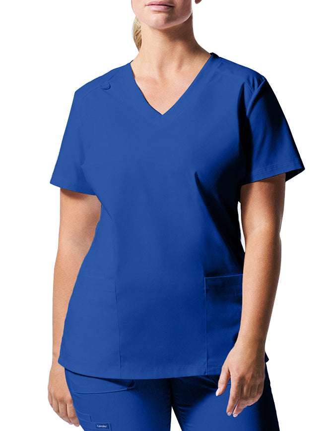 Landau ProFlex Women's 3 Pocket V-Neck Scrub Top Galaxy Blue