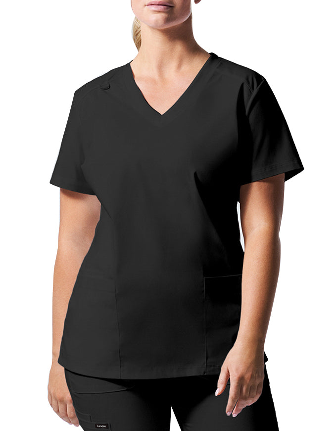 Landau ProFlex Women's 3 Pocket V-Neck Scrub Top Black