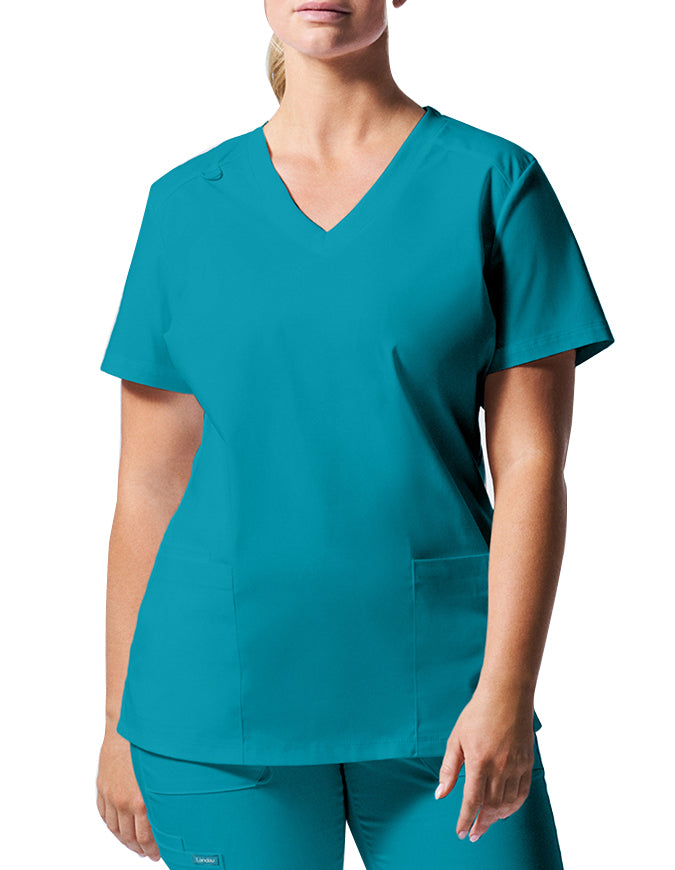 Landau ProFlex Women's 3 Pocket V-Neck Scrub Top Teal