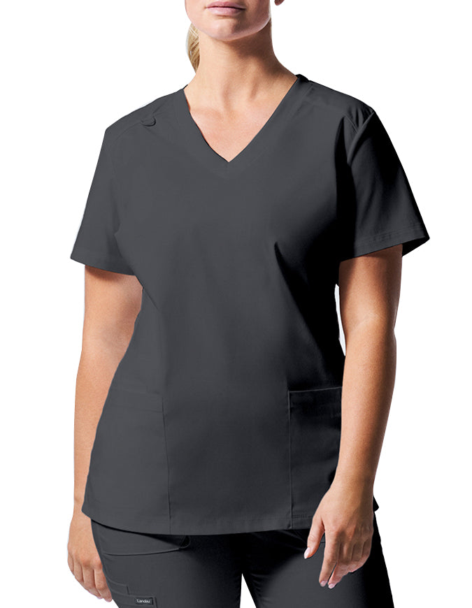 Landau ProFlex Women's 3 Pocket V-Neck Scrub Top Graphite