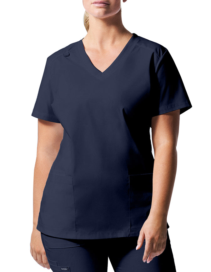 Landau ProFlex Women's 3 Pocket V-Neck Scrub Top True Navy