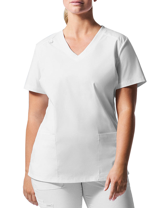 Landau ProFlex Women's 3 Pocket V-Neck Scrub Top White