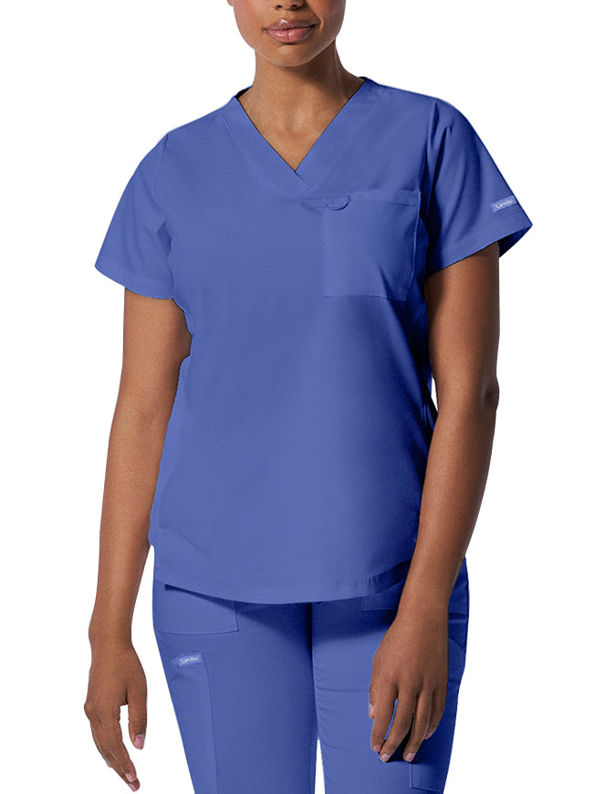 Landau ProFlex Women's 2 Pocket V-Neck Scrub Top Ceil Blue