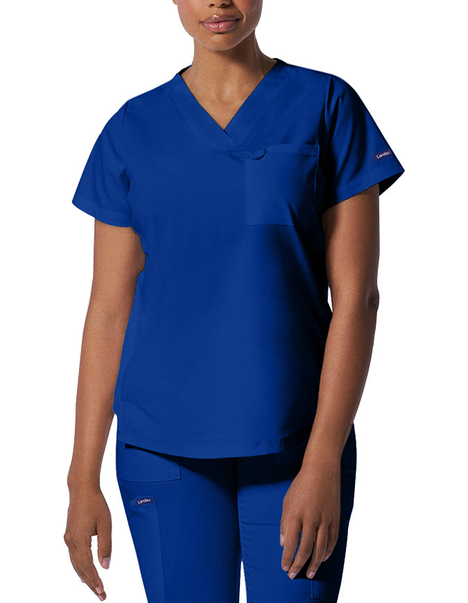 Landau ProFlex Women's 2 Pocket V-Neck Scrub Top Royal Blue