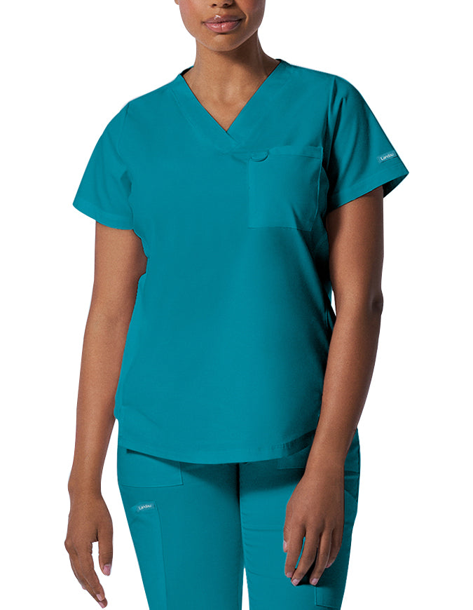 Landau ProFlex Women's 2 Pocket V-Neck Scrub Top Teal