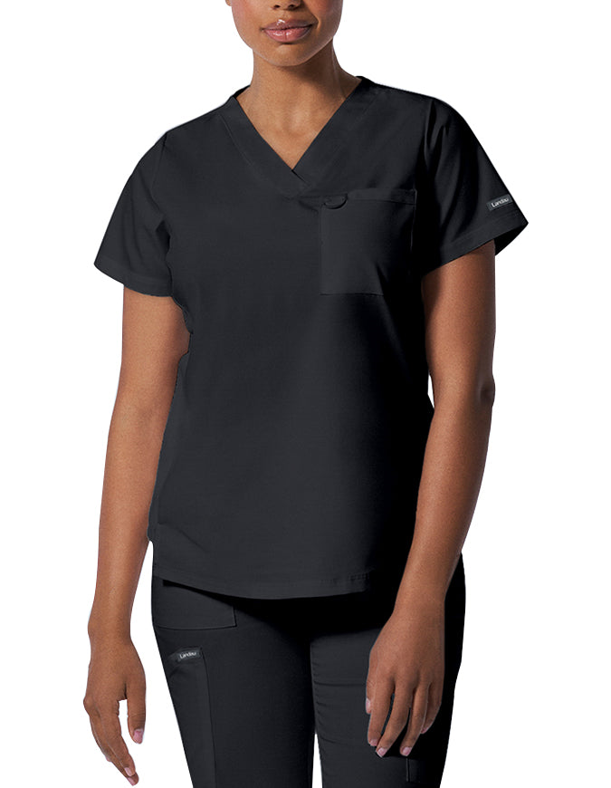 Landau ProFlex Women's 2 Pocket V-Neck Scrub Top Graphite