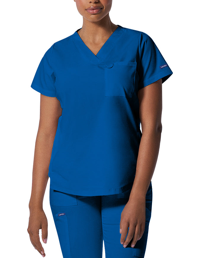 Landau ProFlex Women's 2 Pocket V-Neck Scrub Top - Royal Blue