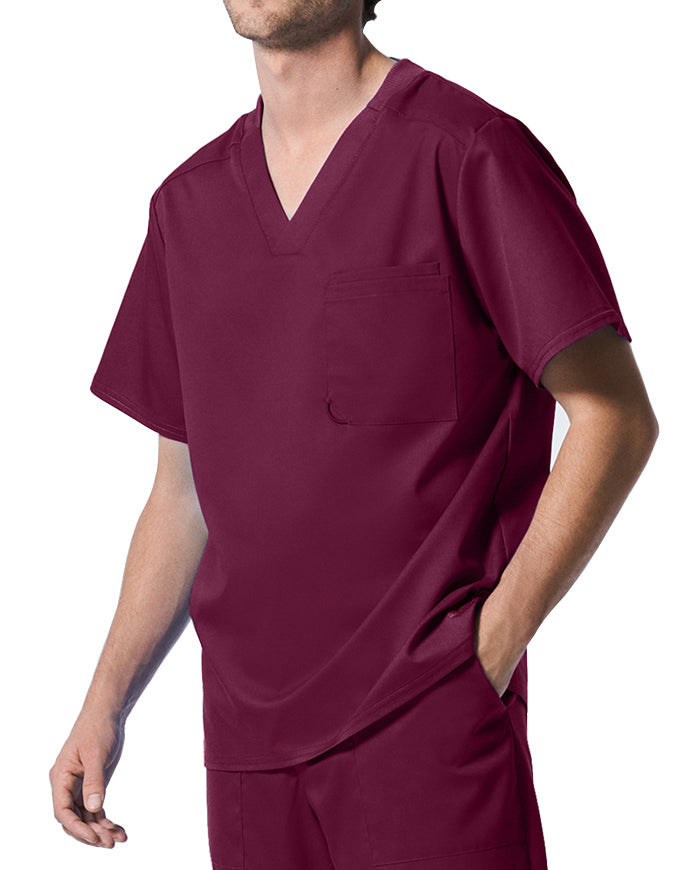 Landau ProFlex Men's 2 Pocket V-Neck Scrub Top - Wine