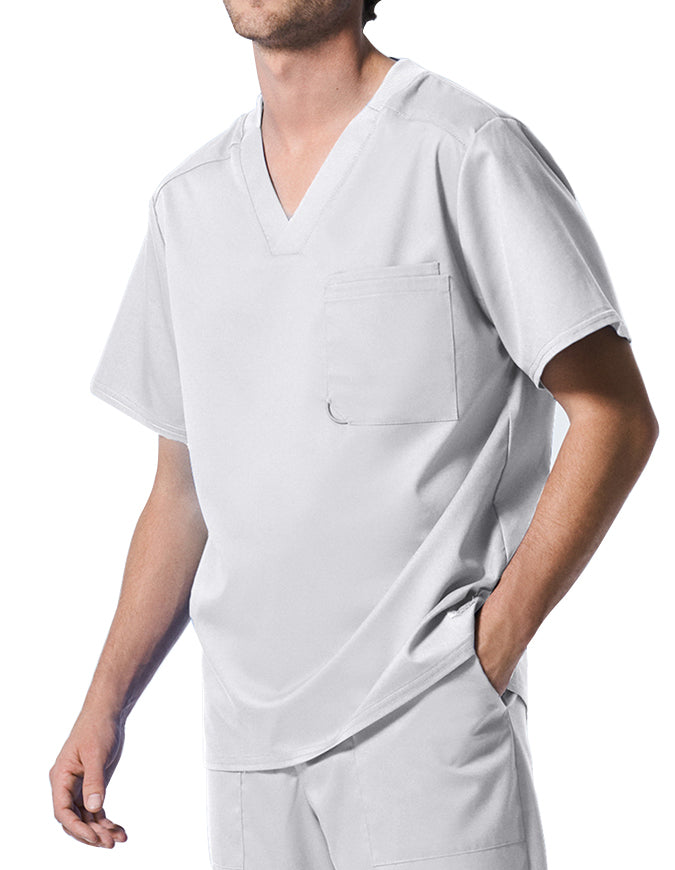 Landau ProFlex Men's 2 Pocket V-Neck Scrub Top - White