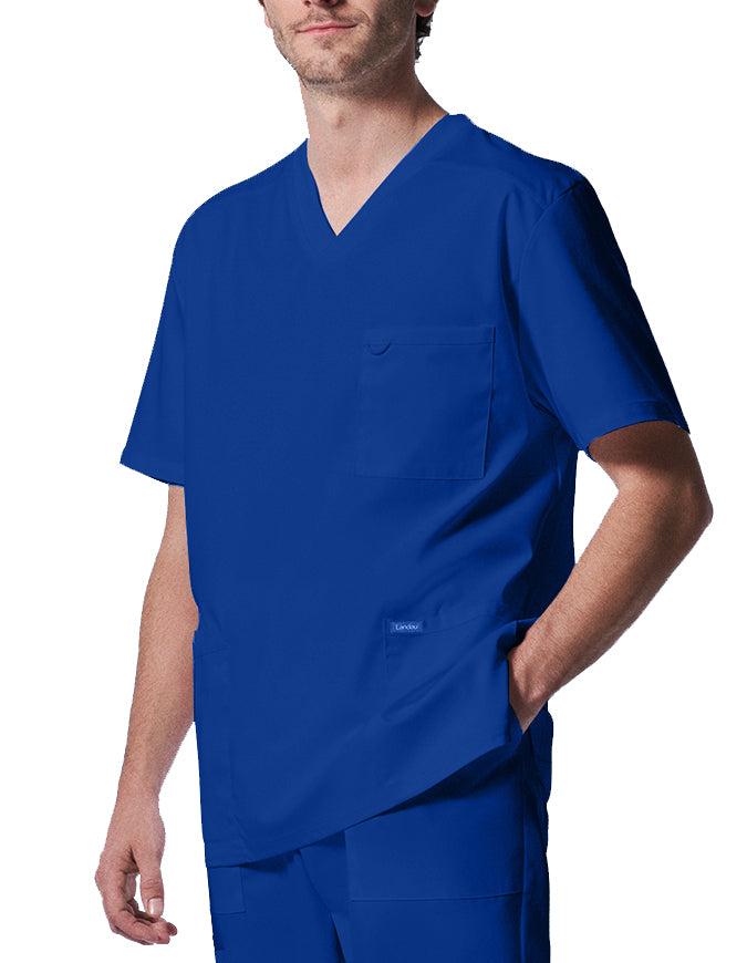 Landau ProFlex Men's 4 Pocket V-Neck Scrub Top - Galaxy Blue